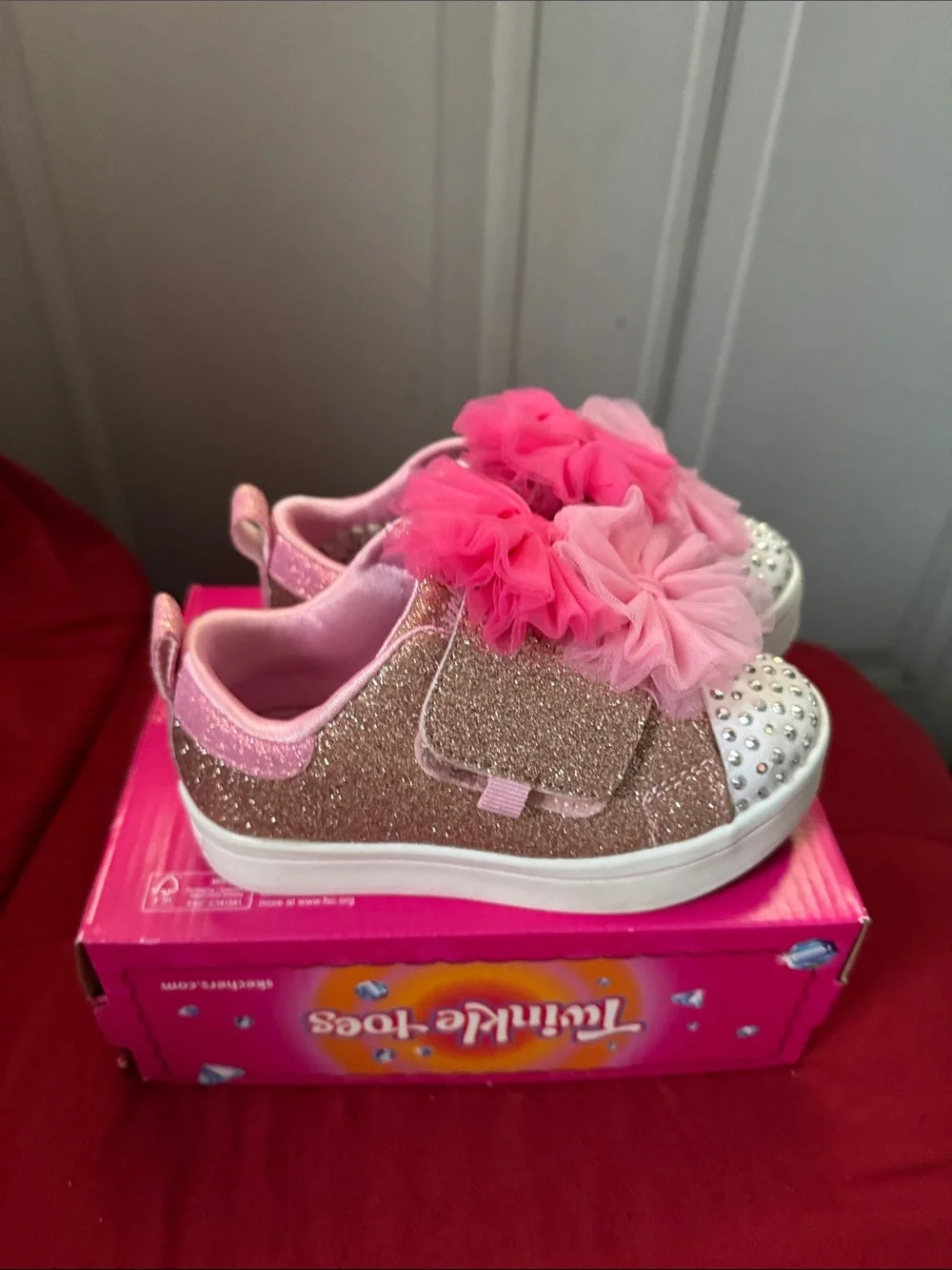 Skechers Girls Pink Rhinestone Bow Slip-On Sneakers